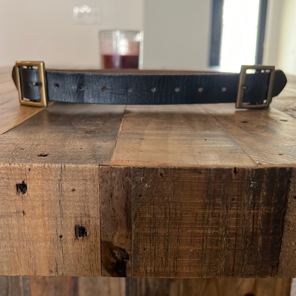 ADA collection double buckle black leather belt